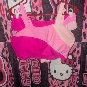 Pink and Multi Pink Colorblock Bikini Top